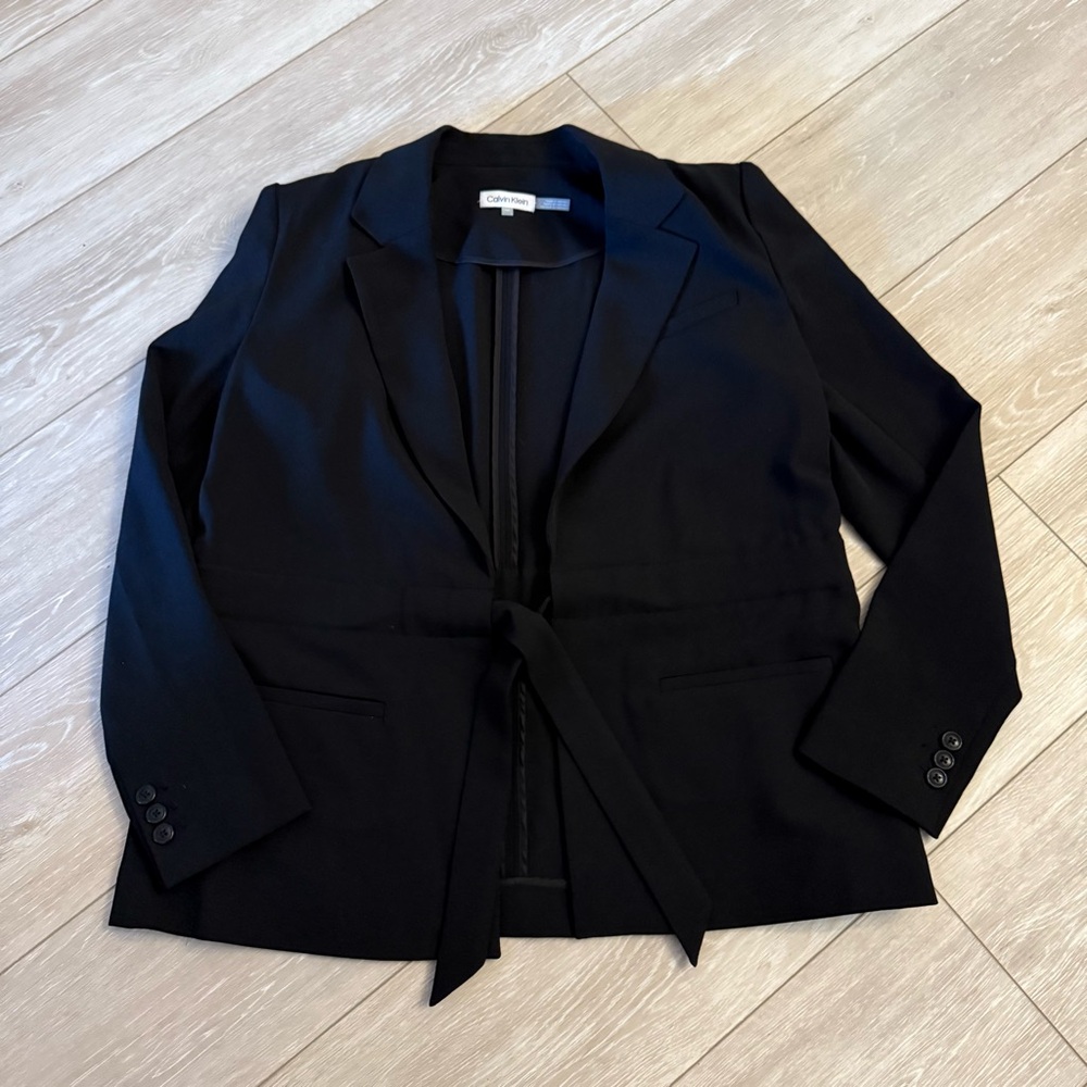 New Calvin Klein Black Tie Waist Blazer Long Sleeve Jacket Coat Blouse career 10 - Picture 2 of 12